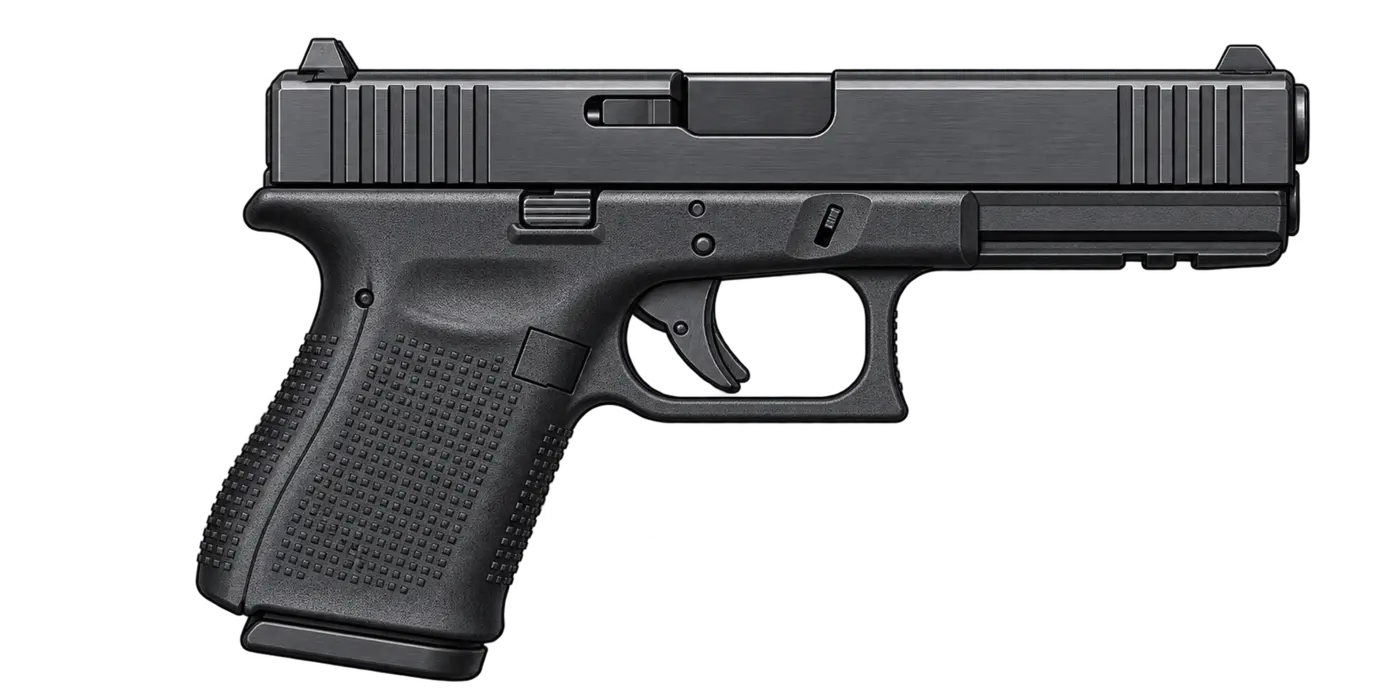 Ilustración de pistola Glock 9 milímetros apuntando a la derecha