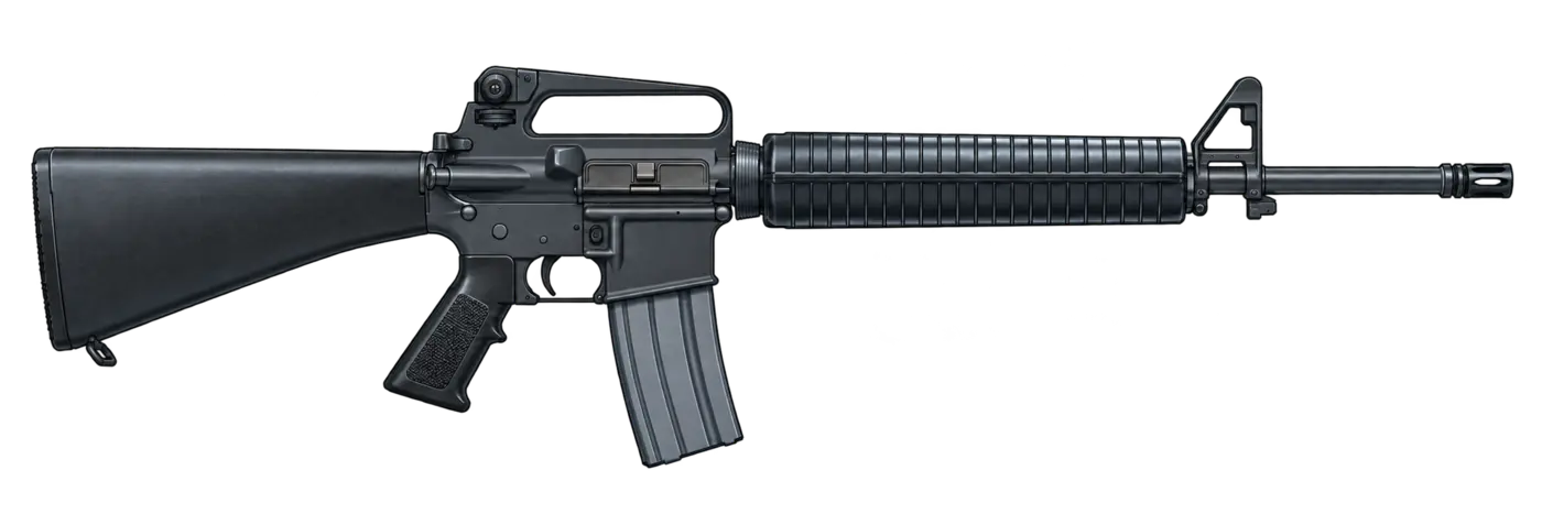 Ilustración de rifle AR-15 calibre 5.56 por 45 milímetros apuntando a la derecha
