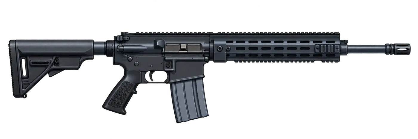 Ilustración de fusil HK417 calibre 7.62 por 51 milímetros apuntando a la derecha